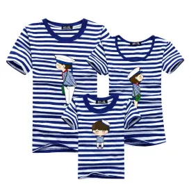 1piece New Fashion Family Matching Outfits T-shirt For mother father Baby Family fitted short-sleeved Navy Stripped Family Shirt