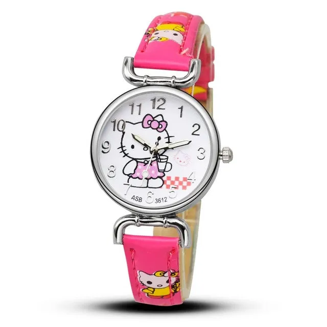 2017 Hello Kitty Cartoon Watches Kid Girls Leather Straps Wristwatch Children Hellokitty Quartz Watch Montre Enfant