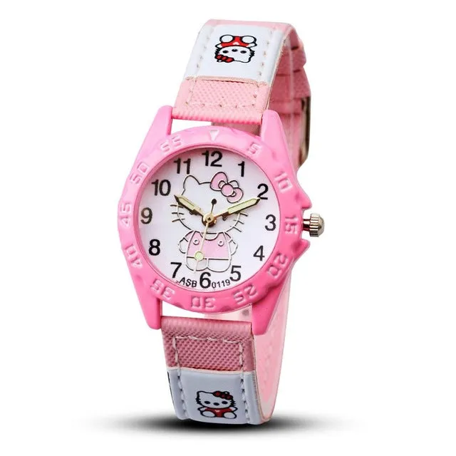 2017 Hello Kitty Cartoon Watches Kid Girls Leather Straps Wristwatch Children Hellokitty Quartz Watch Montre Enfant