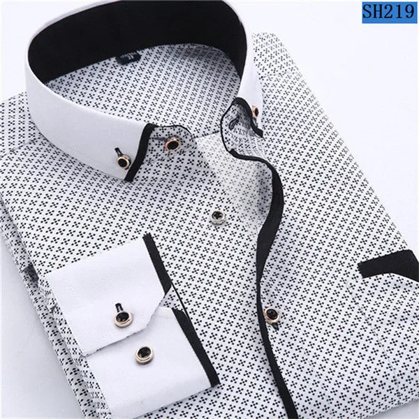 2017 Men Fashion Casual Long Sleeved Printed shirt Slim Fit Male Social Business Dress Shirt Brand Men Clothing Soft Comfortable