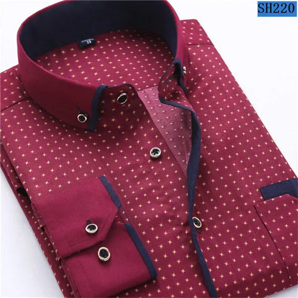 2017 Men Fashion Casual Long Sleeved Printed shirt Slim Fit Male Social Business Dress Shirt Brand Men Clothing Soft Comfortable