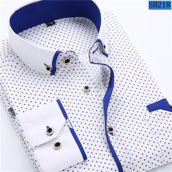 2017 Men Fashion Casual Long Sleeved Printed shirt Slim Fit Male Social Business Dress Shirt Brand Men Clothing Soft Comfortable