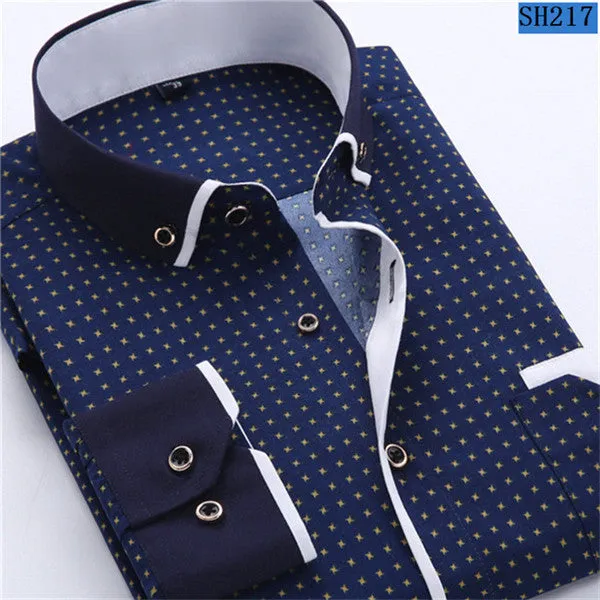 2017 Men Fashion Casual Long Sleeved Printed shirt Slim Fit Male Social Business Dress Shirt Brand Men Clothing Soft Comfortable