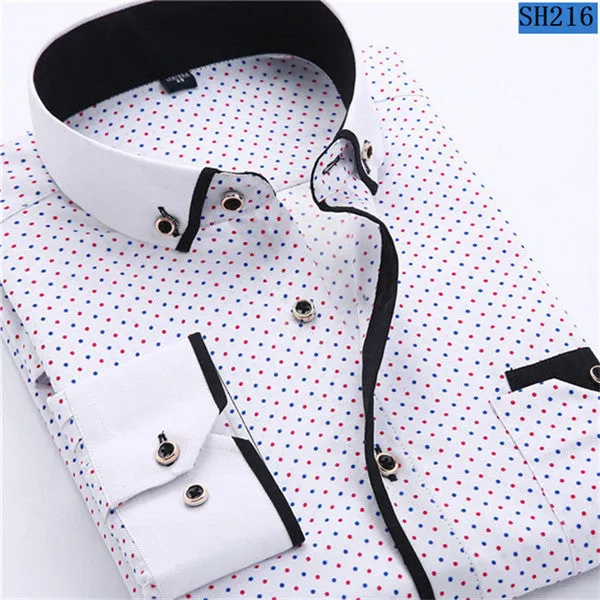 2017 Men Fashion Casual Long Sleeved Printed shirt Slim Fit Male Social Business Dress Shirt Brand Men Clothing Soft Comfortable