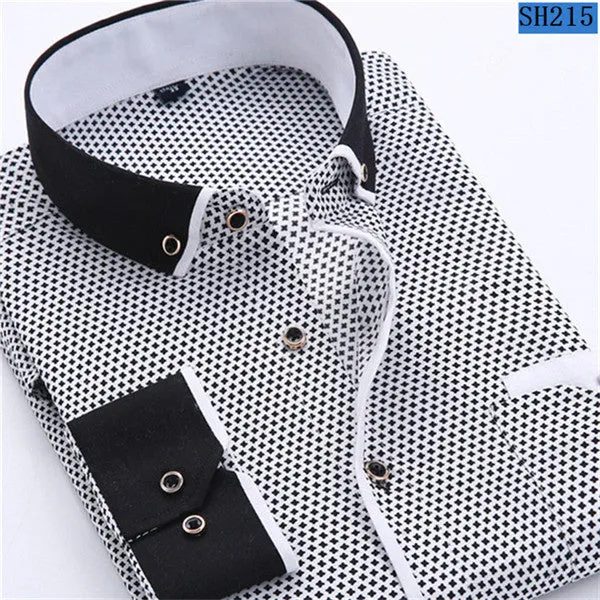 2017 Men Fashion Casual Long Sleeved Printed shirt Slim Fit Male Social Business Dress Shirt Brand Men Clothing Soft Comfortable