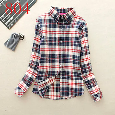 2017 New Hot Sale Long Sleeve Cotton Plaid Shirt Turn Down Collar Shirt Blusas Feminino Ladies Blouses Womens Tops Fashion