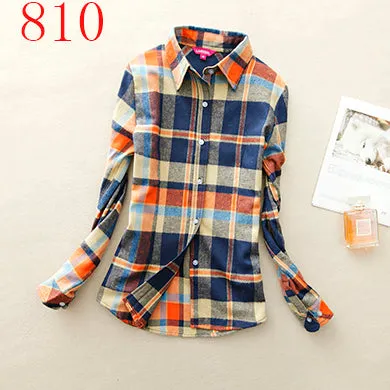 2017 New Hot Sale Long Sleeve Cotton Plaid Shirt Turn Down Collar Shirt Blusas Feminino Ladies Blouses Womens Tops Fashion