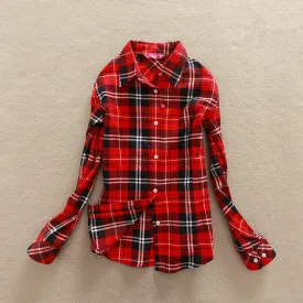 2017 New Hot Sale Long Sleeve Cotton Plaid Shirt Turn Down Collar Shirt Blusas Feminino Ladies Blouses Womens Tops Fashion