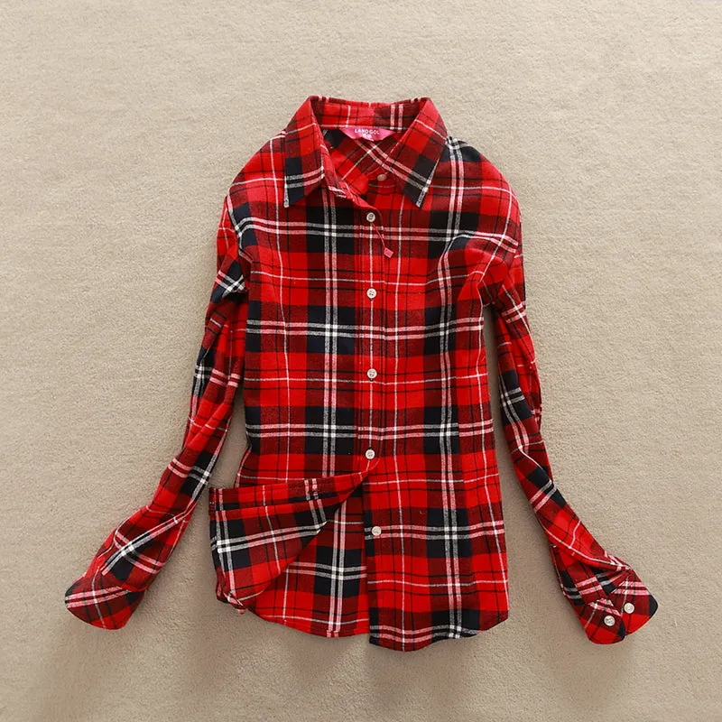 2017 New Hot Sale Long Sleeve Cotton Plaid Shirt Turn Down Collar Shirt Blusas Feminino Ladies Blouses Womens Tops Fashion