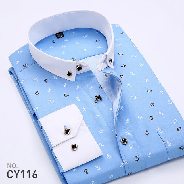 2017 Spring Floral Print Men Shirts Long Sleeve Mens Casual Shirt Slim Men Flower Printing Dress Shirts camisa masculina