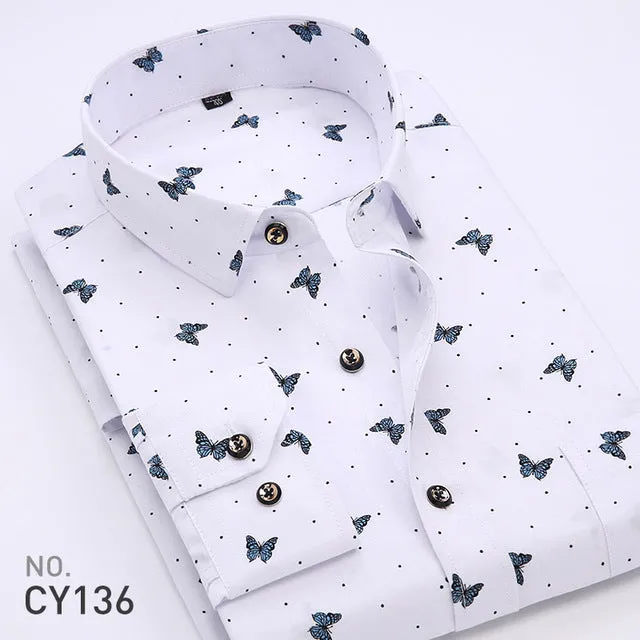 2017 Spring Floral Print Men Shirts Long Sleeve Mens Casual Shirt Slim Men Flower Printing Dress Shirts camisa masculina