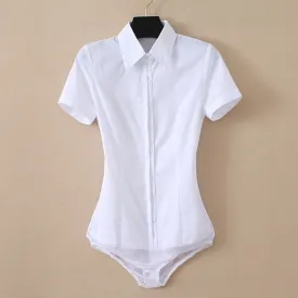 2020 Office Ladies Summer Short Sleeve White Shirt with Panties Turn-down Collar Work Blouse Women Cotton Chemisier Femme XXXL