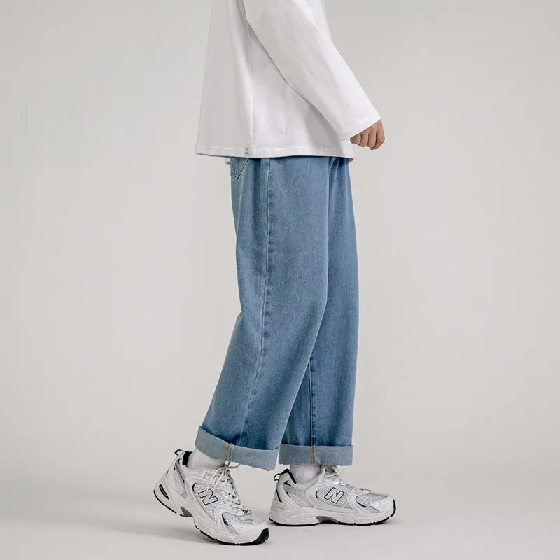 2023 New Korean Fashion Men&#39;s Baggy Jeans Classic Unisex Man Straight Denim Wide-leg Pants Hip Hop Bagy Light Blue Grey Black