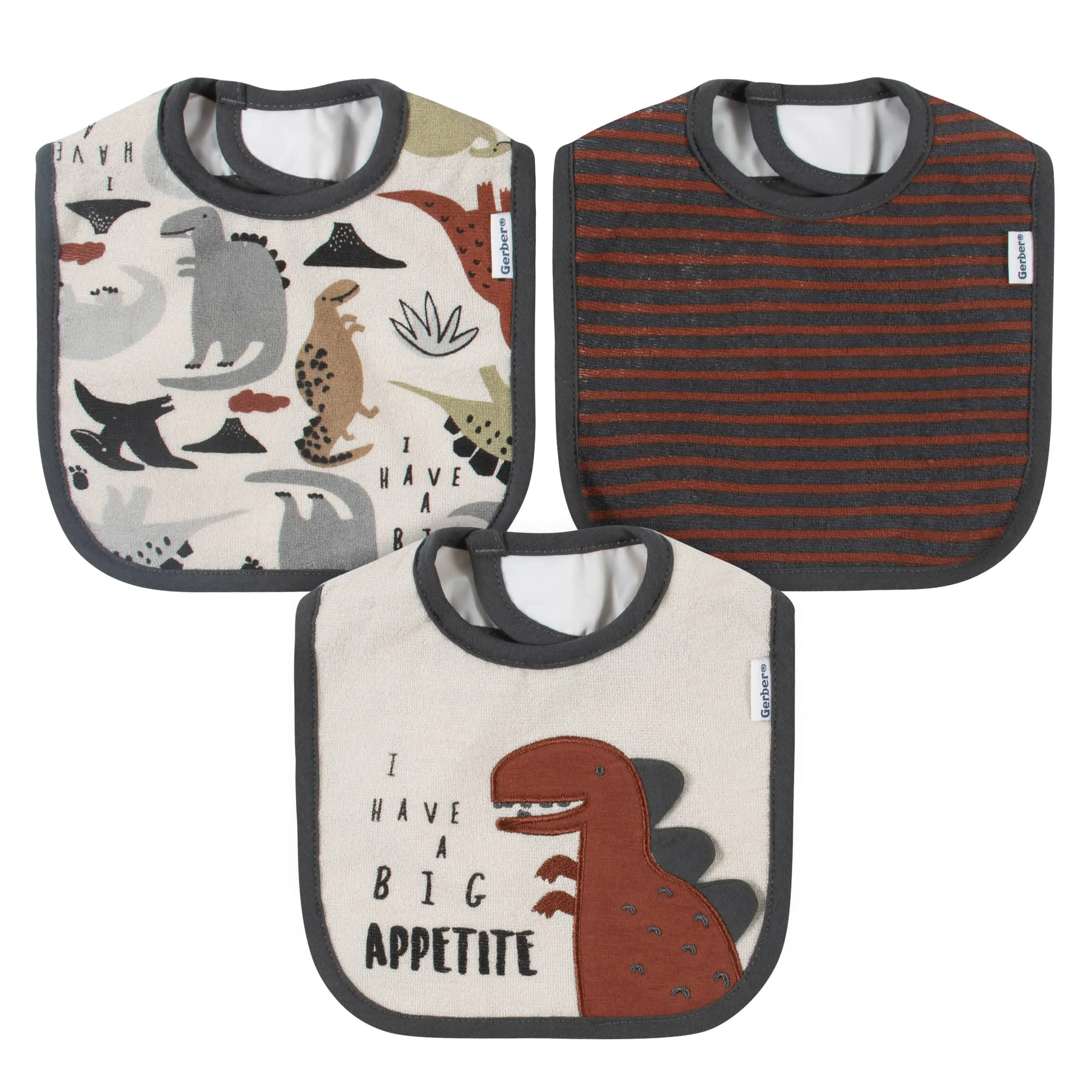 3-Pack Boys Dino Bibs