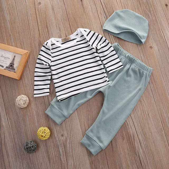 3PCS Set Newborn Kids Baby Boys Girls Outfits Clothes Tops T-Shirts Long Sleeve   Pants Legging   Hat Casual Clothing