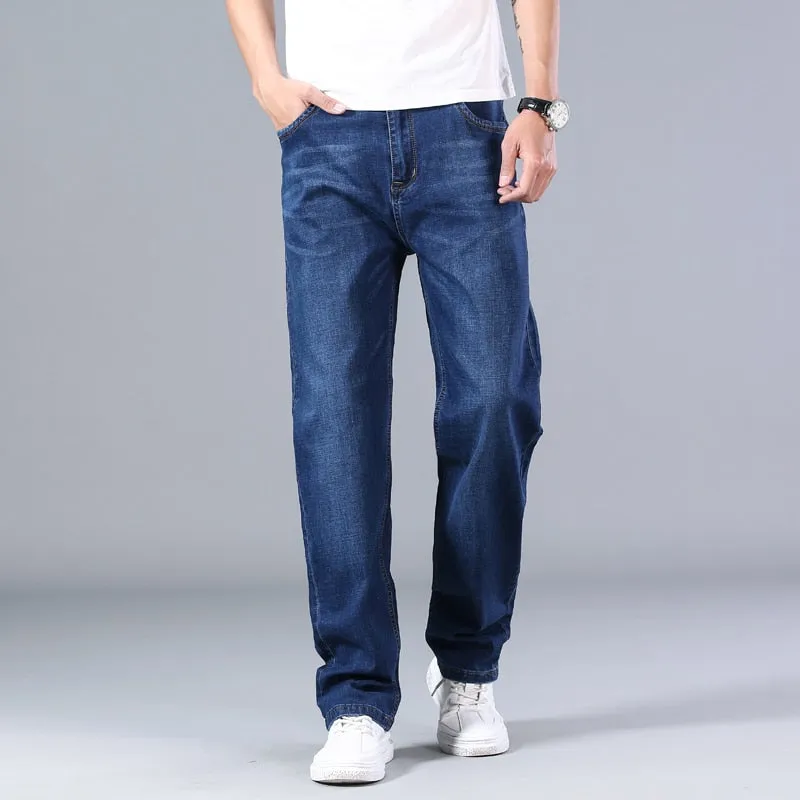 6 Colors Spring Summer Men&#39;s Thin Straight-leg Loose Jeans Classic Style  Advanced Stretch Baggy Pants Male Plus Size 40 42 44