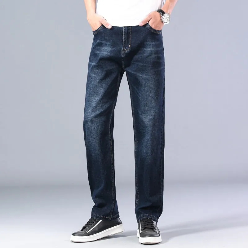 6 Colors Spring Summer Men&#39;s Thin Straight-leg Loose Jeans Classic Style  Advanced Stretch Baggy Pants Male Plus Size 40 42 44