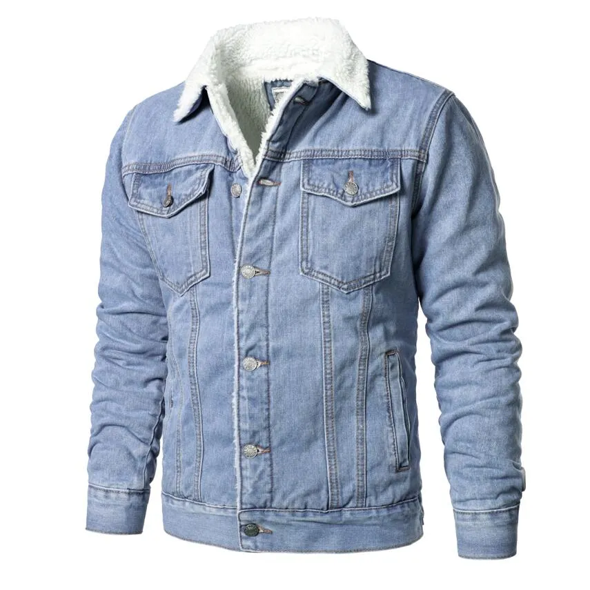 Advbridge Men Light Blue Denim Jackets Slim Casual Denim Coats New Male High Quality Cotton Thicker Winter Jean Jackets Warm Coats XS-6XL