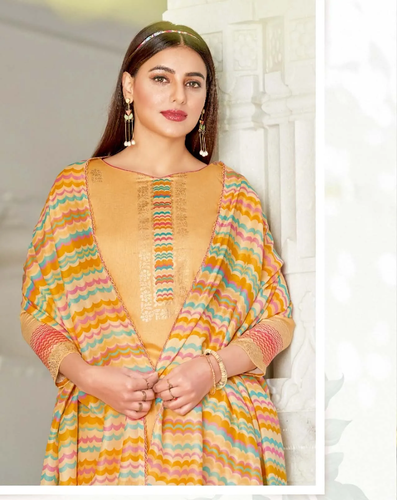 Alok Karachi Orange Unstitched Cotton Salwar Suits Dress Material