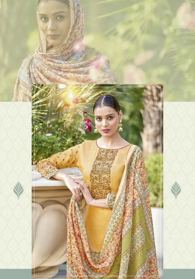 Alok Unstitched Yellow Cotton Salwar Suits With Dupatta