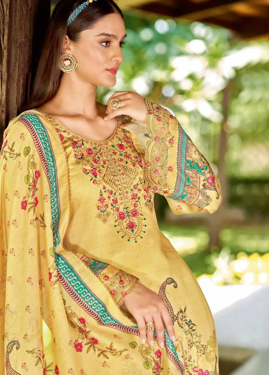 Alok Unstitched Yellow Pakistani Print Salwar Suit Material