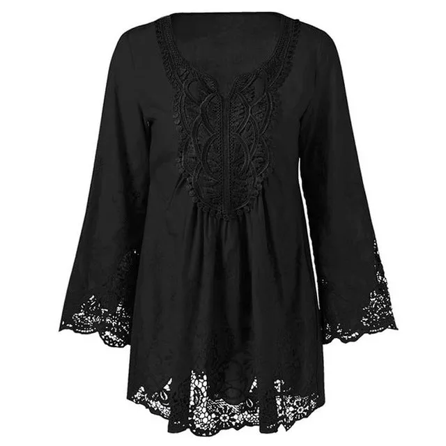 AZULINA Plus Size 5XL 4XL Women Lace Blouse Shirt Long Sleeve Loose Casual Vintage Female Red 2017 Spring Blusas Blouses Tops