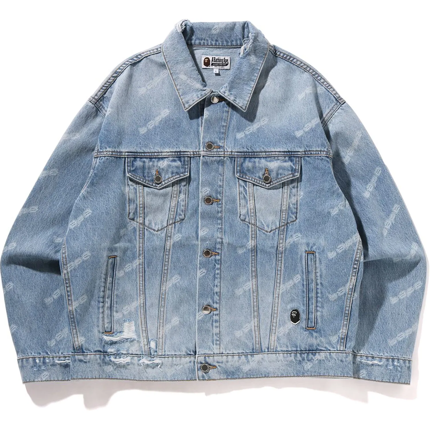 BAPE HEXAGRAM LASER DESTROY DENIM JACKET MENS