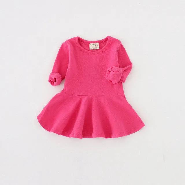 Bear Leader 2016 New Spring Casual Style Pure cotton falbala long-sleeved dress Baby candy color Lovely princess dress