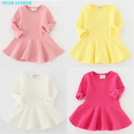 Bear Leader 2016 New Spring Casual Style Pure cotton falbala long-sleeved dress Baby candy color Lovely princess dress