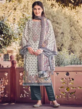 Belliza Pakistani Print Grey Unstitched Cotton Suit Dress Material