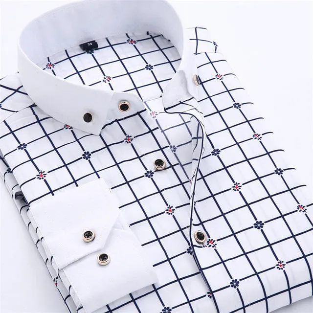 Big Size 4XL Men Dress Shirt 2016 New Arrival Long Sleeve Slim Fit Button Down Collar High Quality Printed Business Shirts M014