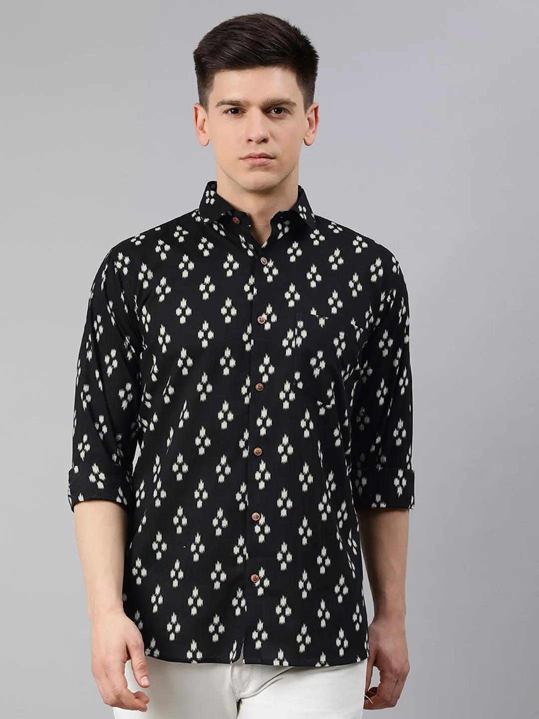 Black Cotton Full Sleeves Shirts For Men-Mmf027