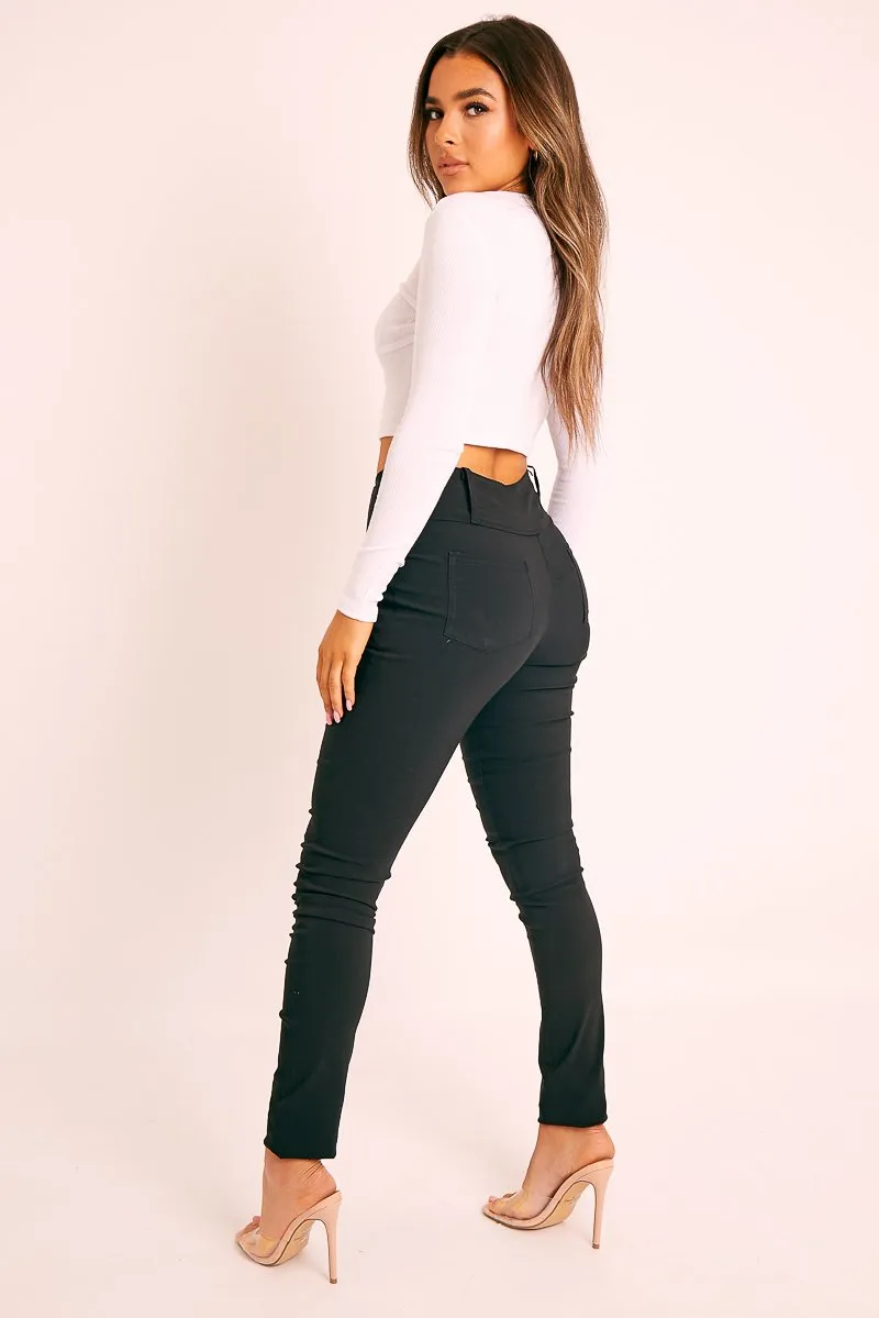 Black Silver Button High Waist Jeans - Sylvi