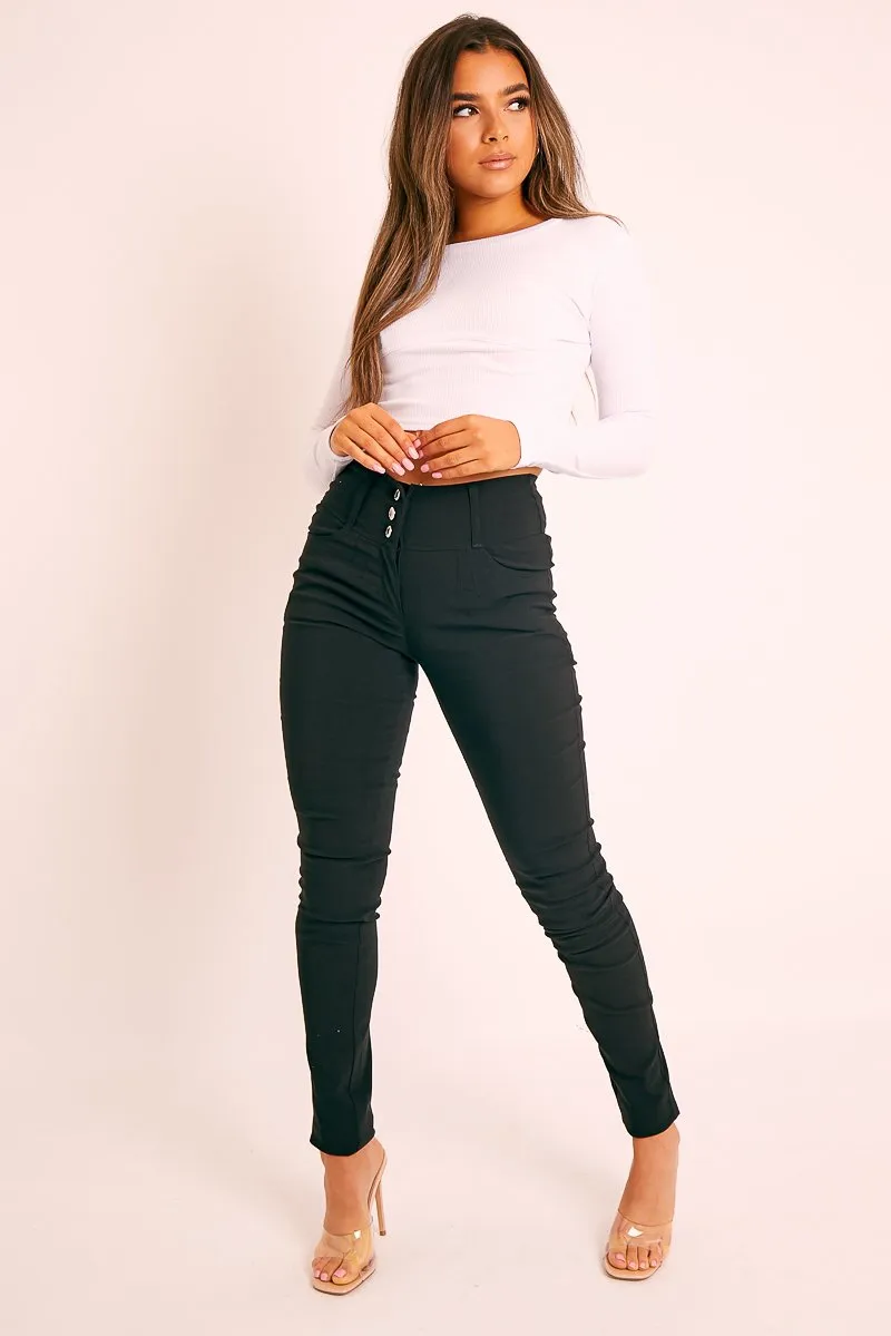 Black Silver Button High Waist Jeans - Sylvi