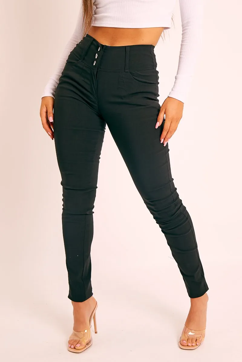 Black Silver Button High Waist Jeans - Sylvi