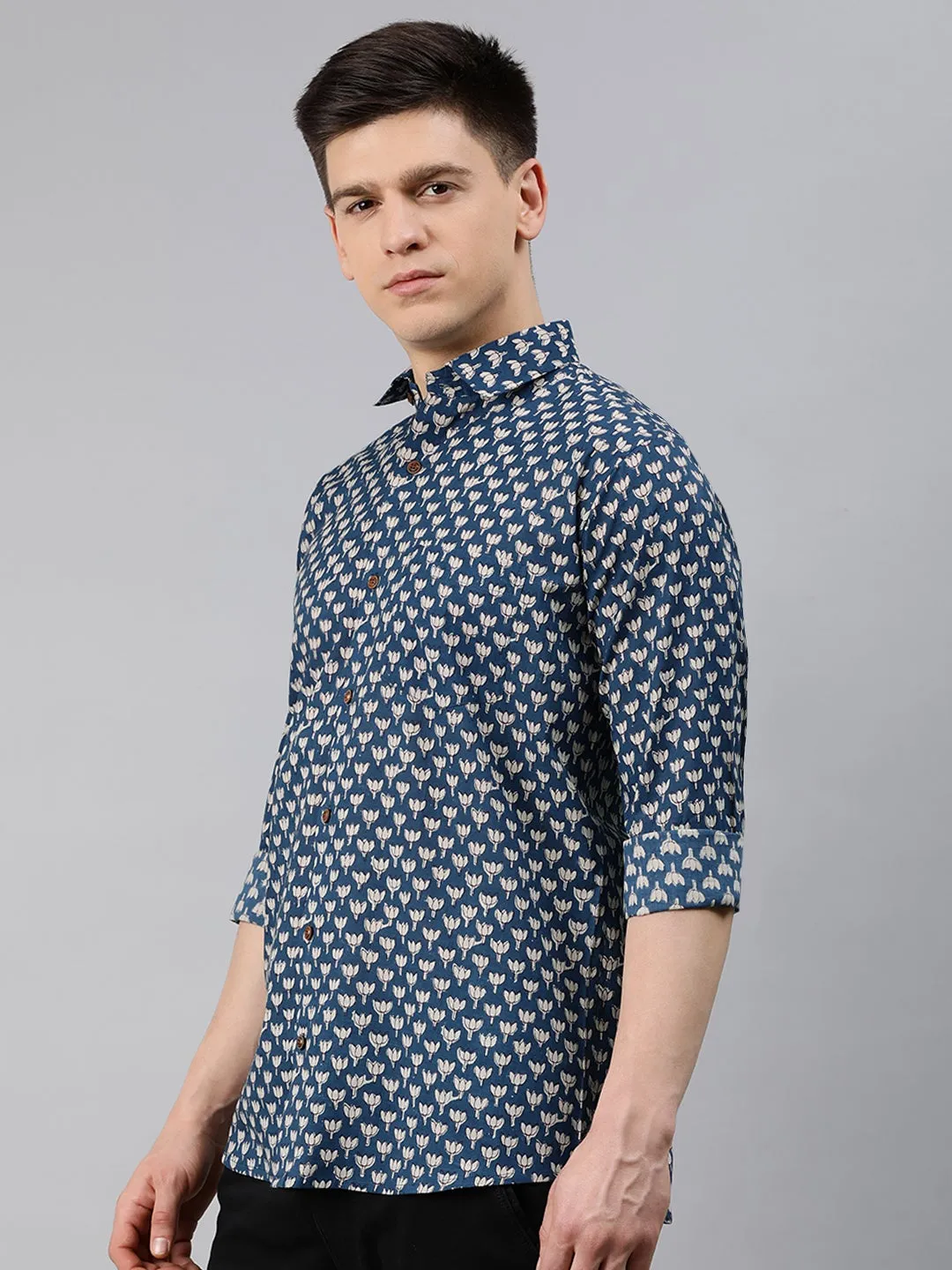 Blue Cotton Full Sleeves Shirts For Men-Mmf0206