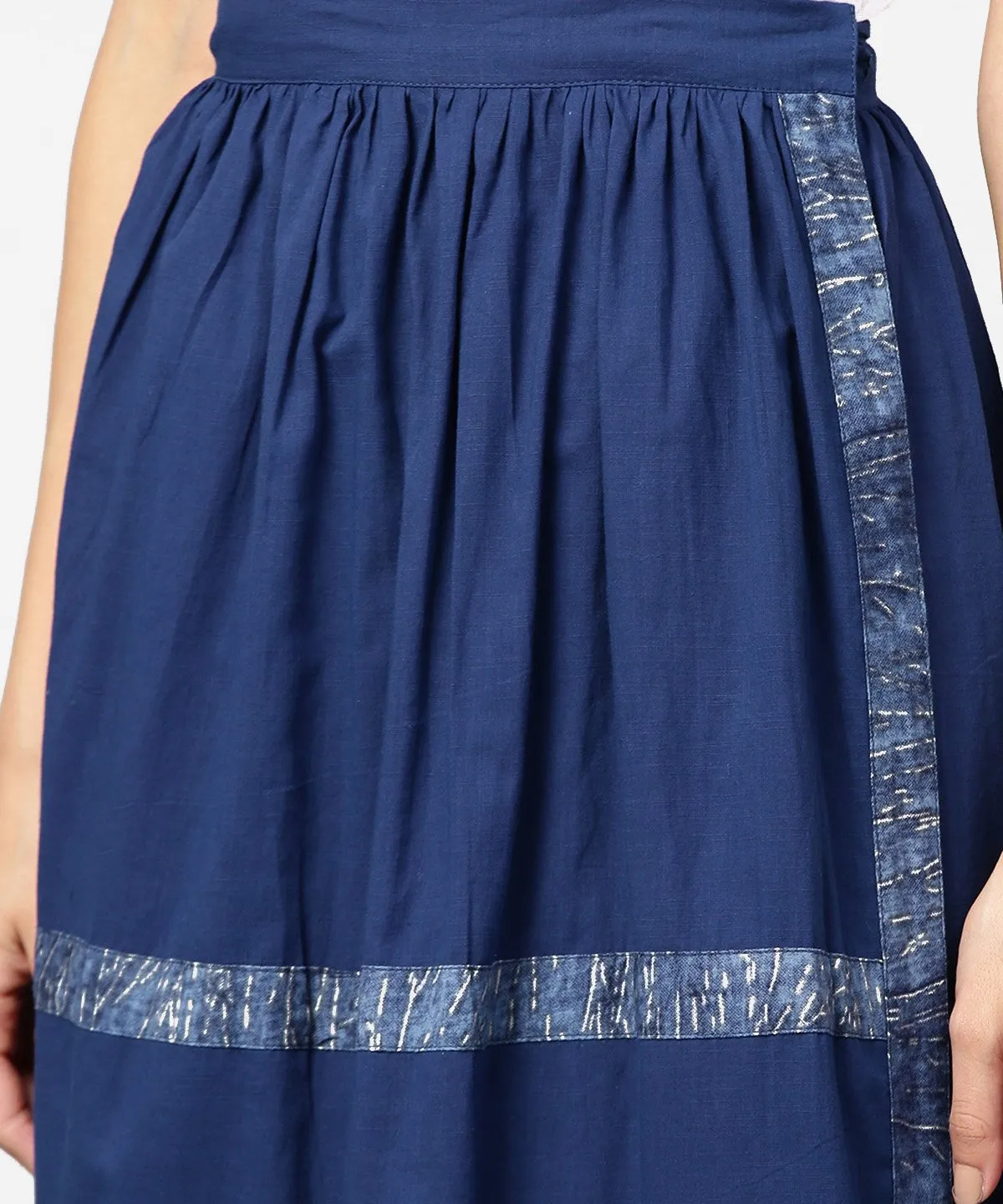 Blue Midi Length Cotton Flared Skirt