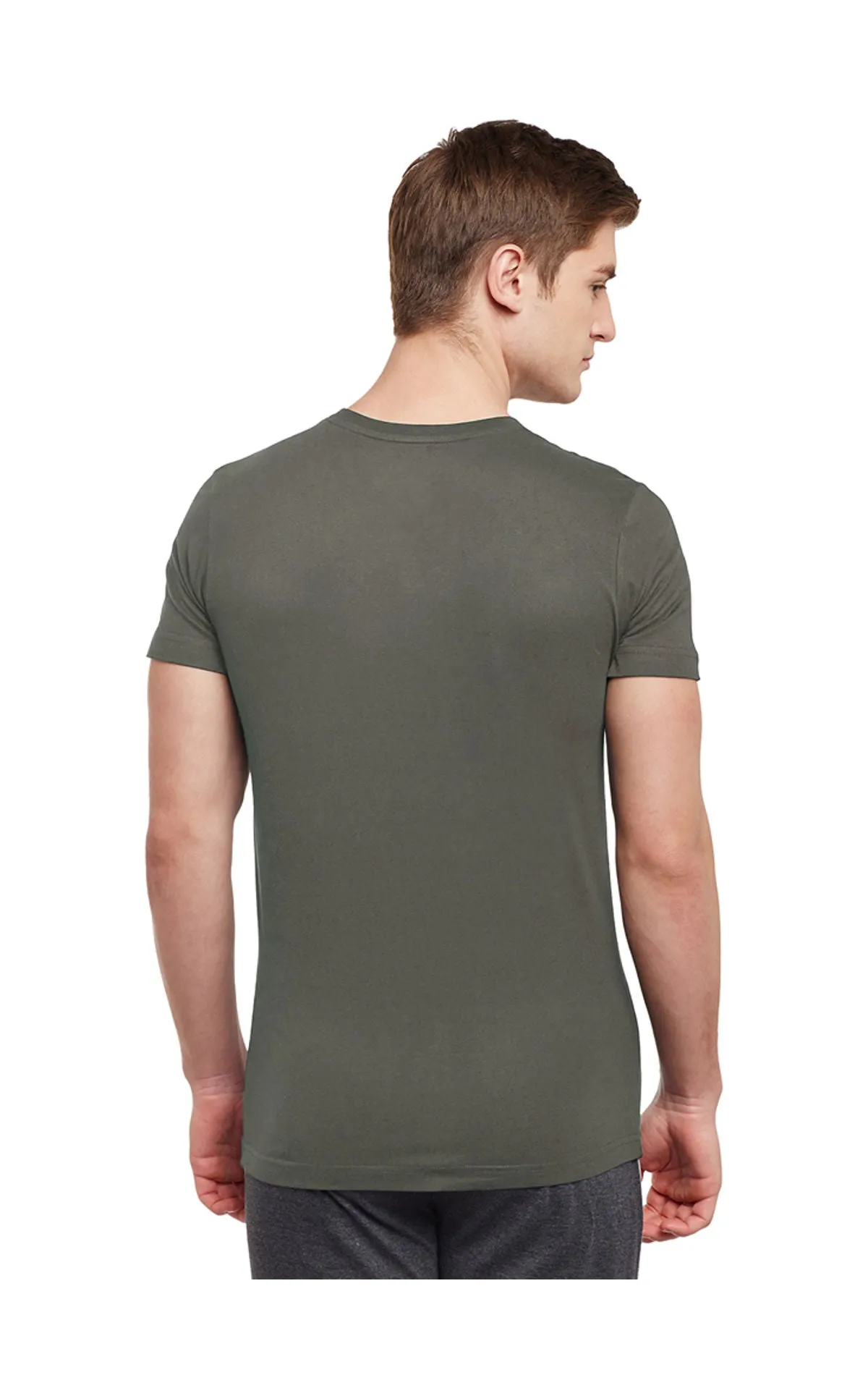 Bodyactive Men Cotton V-Neck T-Shirt-TS13-OLV