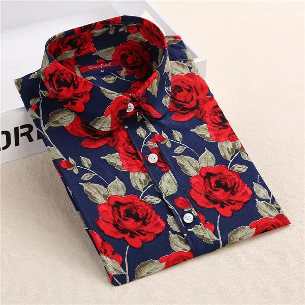 Brand New Women Floral Shirts Cotton Long Sleeve Shirt Women Floral Print Shirt Casual Ladies Blouse Turn Down Collar Women Tops