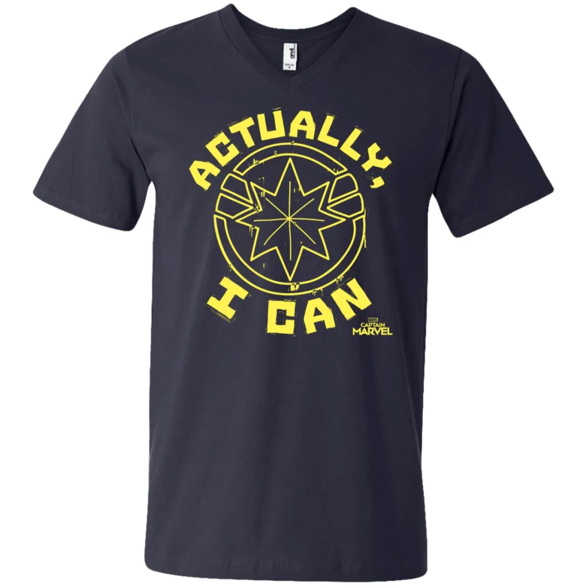 Captain Marvel Actually I Can Yellow Logo Men V-Neck T-Shirt