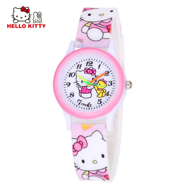 Cartoon Clock Hello Kitty Watch Girl Children Lovely Pink Dress Wrist Watch Kids Cute Child Brand Silicone Relogio Montre Enfant