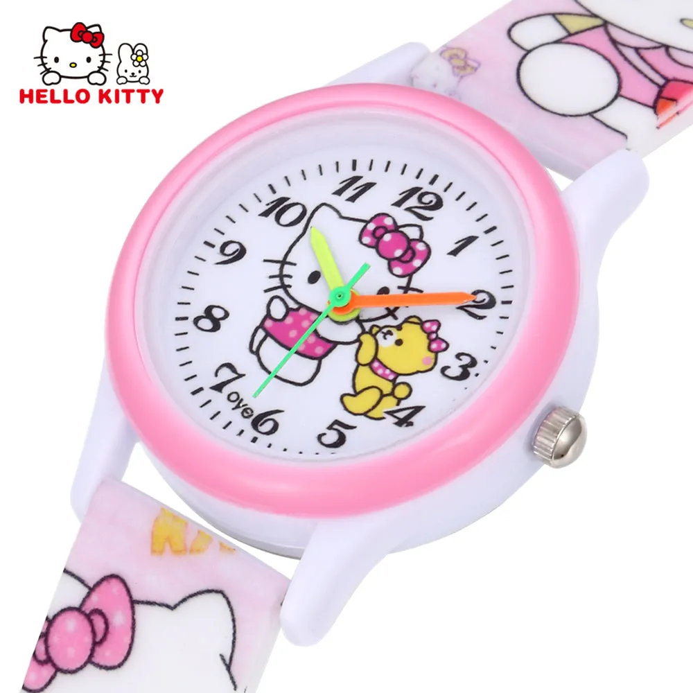 Cartoon Clock Hello Kitty Watch Girl Children Lovely Pink Dress Wrist Watch Kids Cute Child Brand Silicone Relogio Montre Enfant