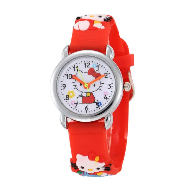 Cartoon Clock Hello Kitty Watch Girl Children Lovely Pink Dress Wrist Watch Kids Cute Child Brand Silicone Relogio Montre Enfant