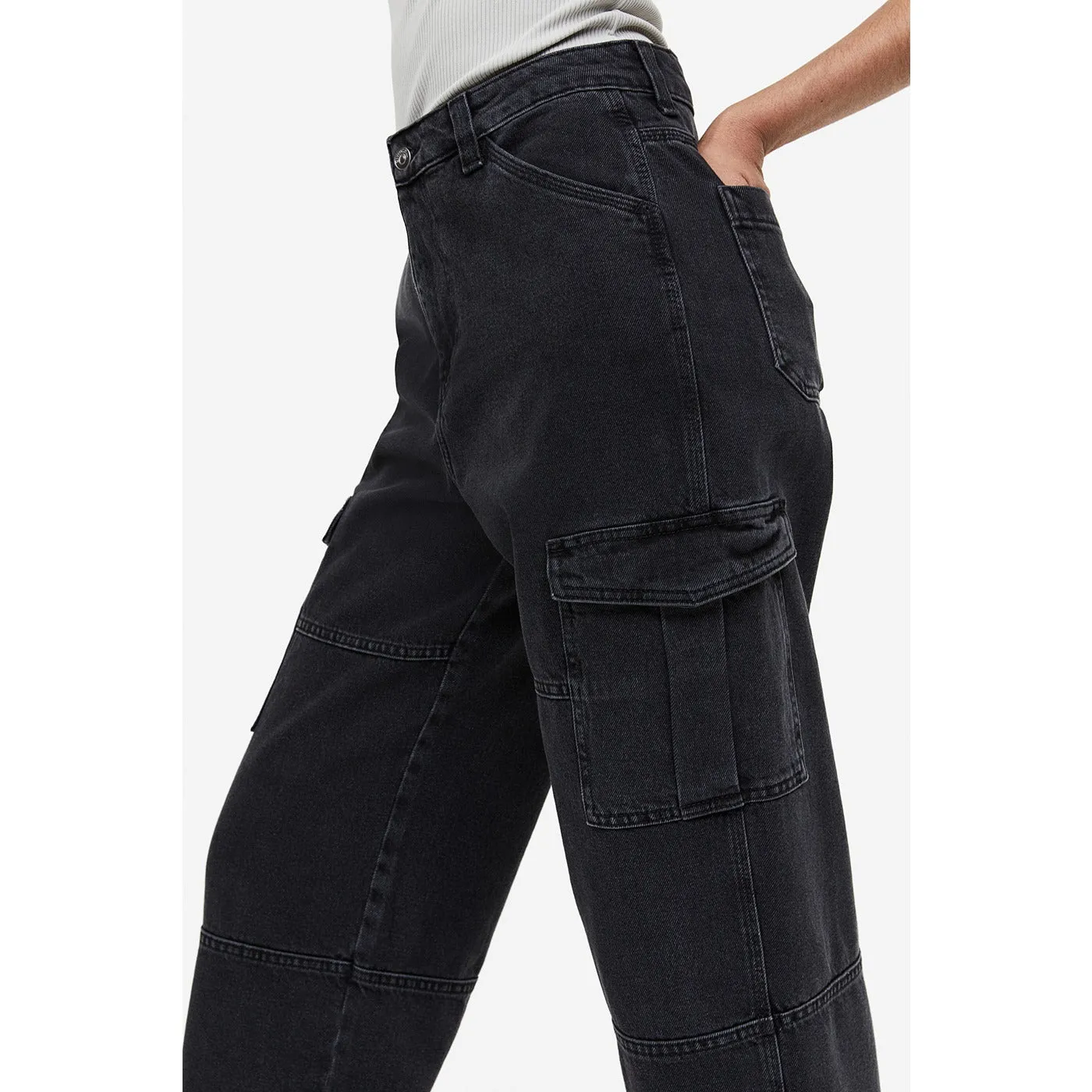 Charcoal High Waist Cargo Jeans