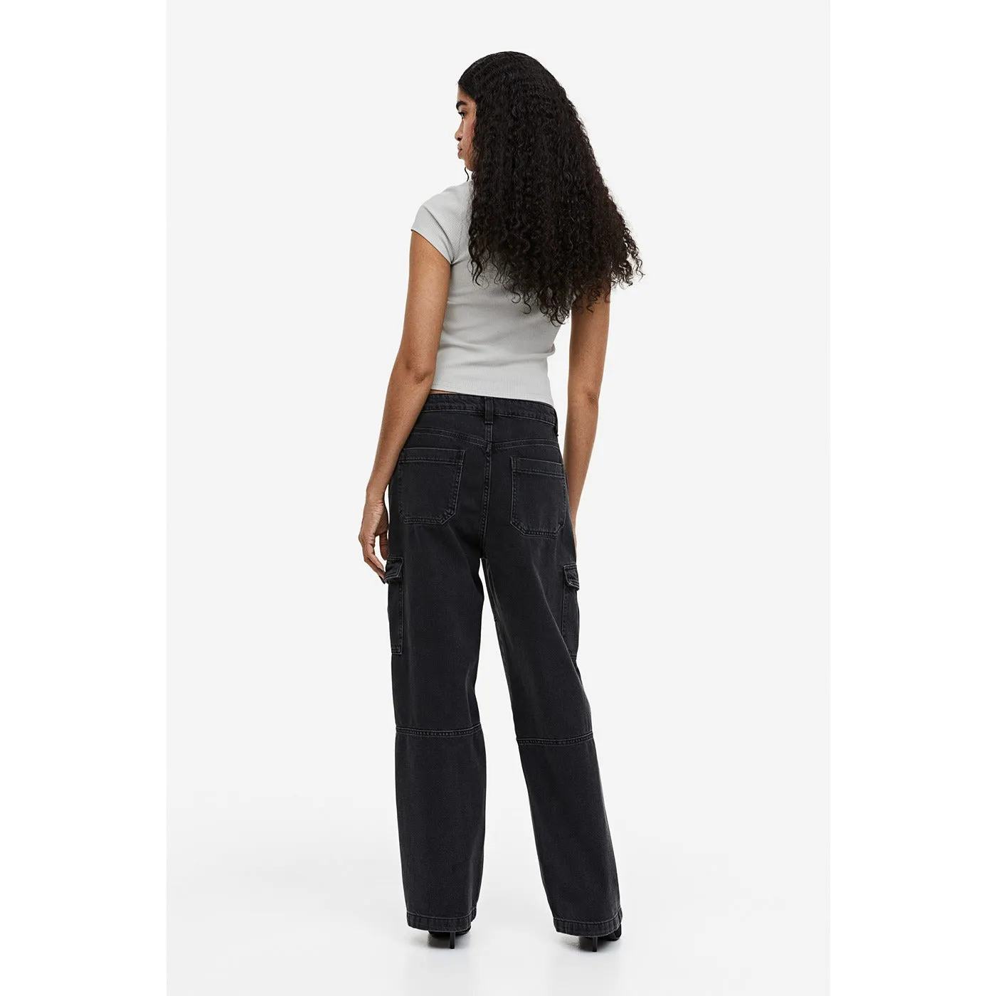 Charcoal High Waist Cargo Jeans