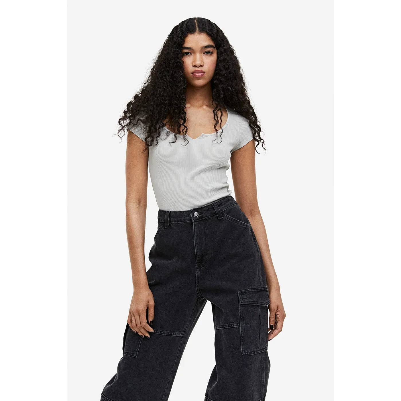 Charcoal High Waist Cargo Jeans