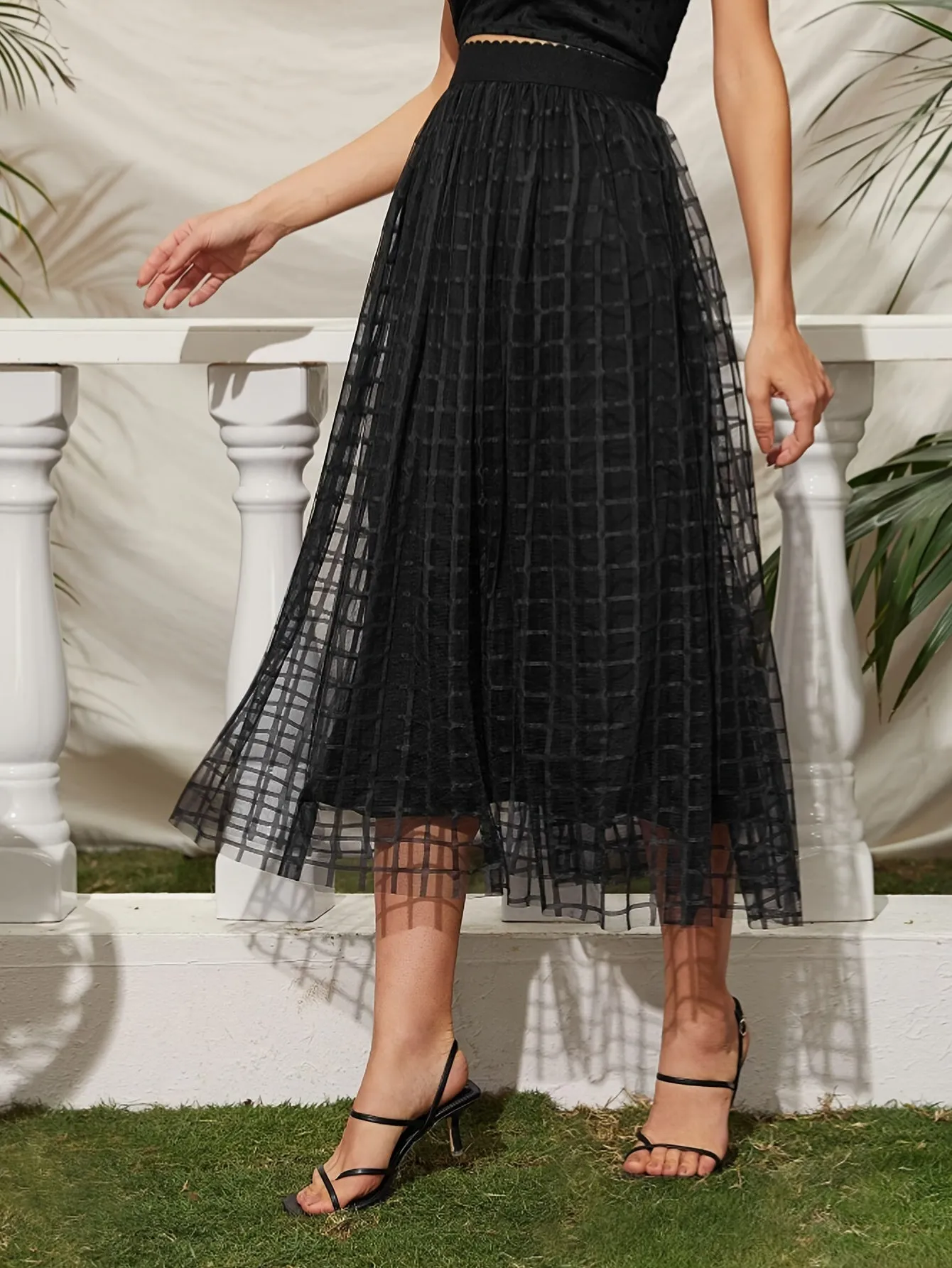 Chic Plaid Mesh Midi Skirt for Stylish Women