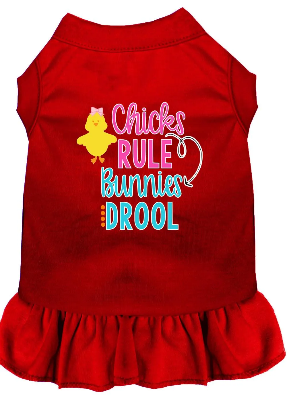 Chicks Rule Screen Print Dog Dress Red Xs (8)