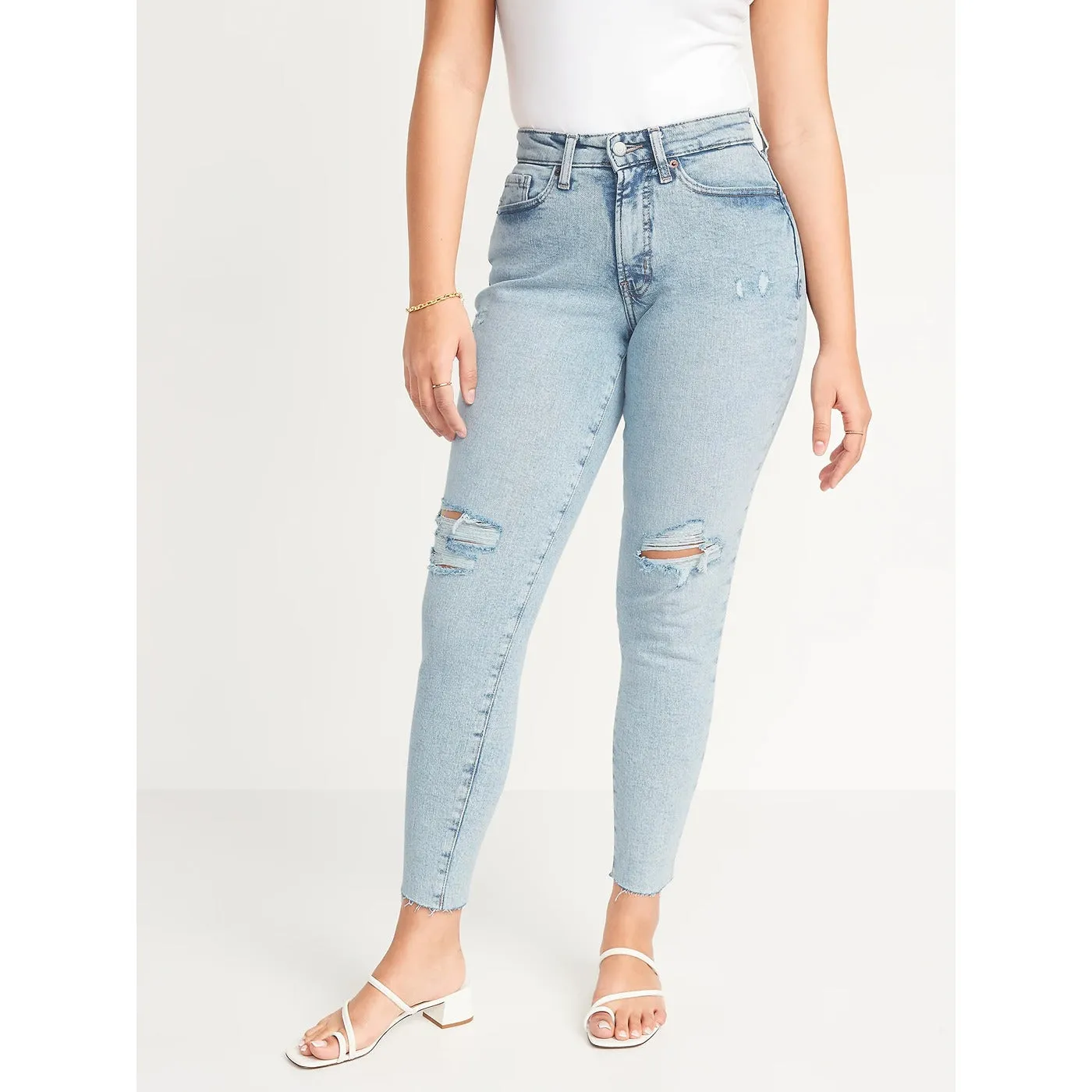 Curvy High-Waisted Straight Ripped Jeans