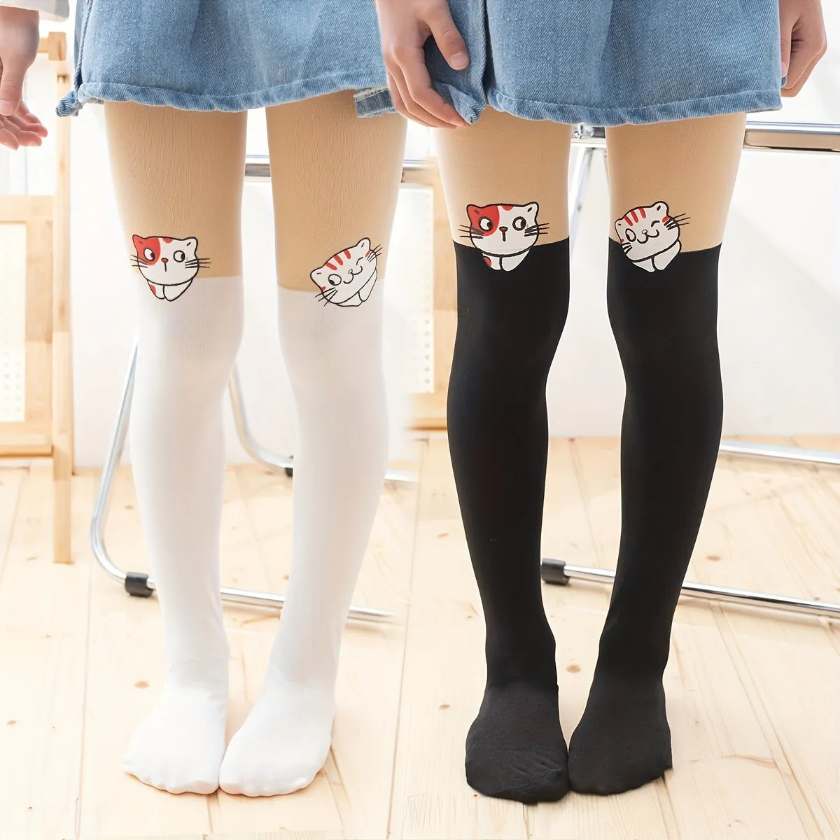 Cute Cat Breathable Tights Perfect for SpringSummer Kids  Teens